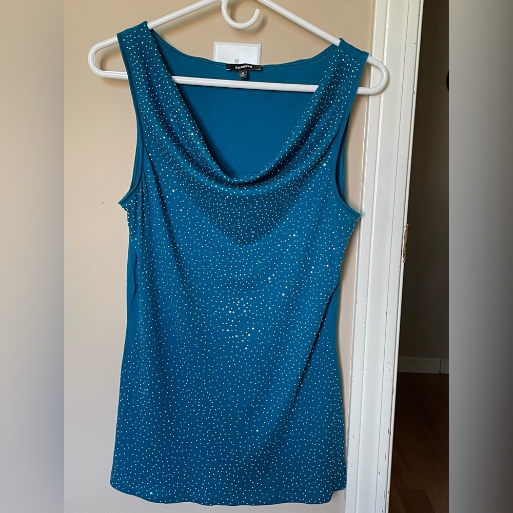 EXPRESS - Teal cowl neck tank w/ silver studs, size Medium